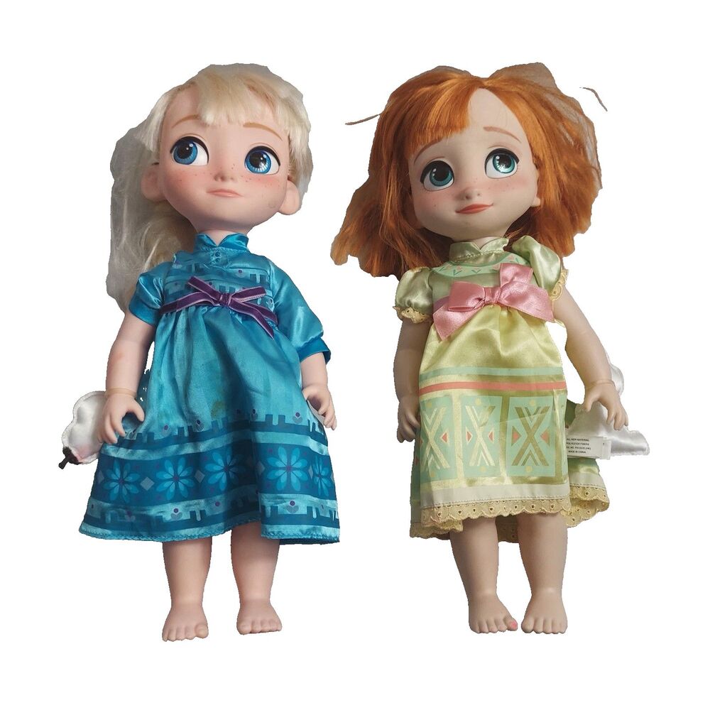 Disney Store Animators Collection Frozen Anna & Elsa 15in Dolls in Pajamas Olaf